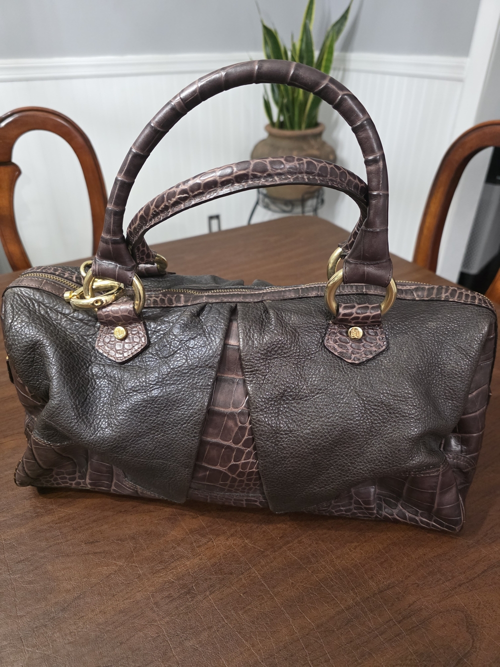 Paola del Lungo Leather Satchel in Brown